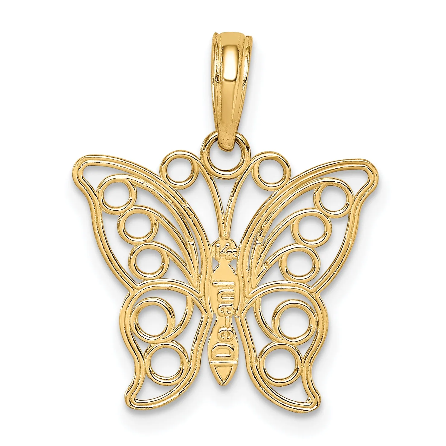 14K Gold Cut-out Butterfly Pendant with Filigree Design  Polished Finish
