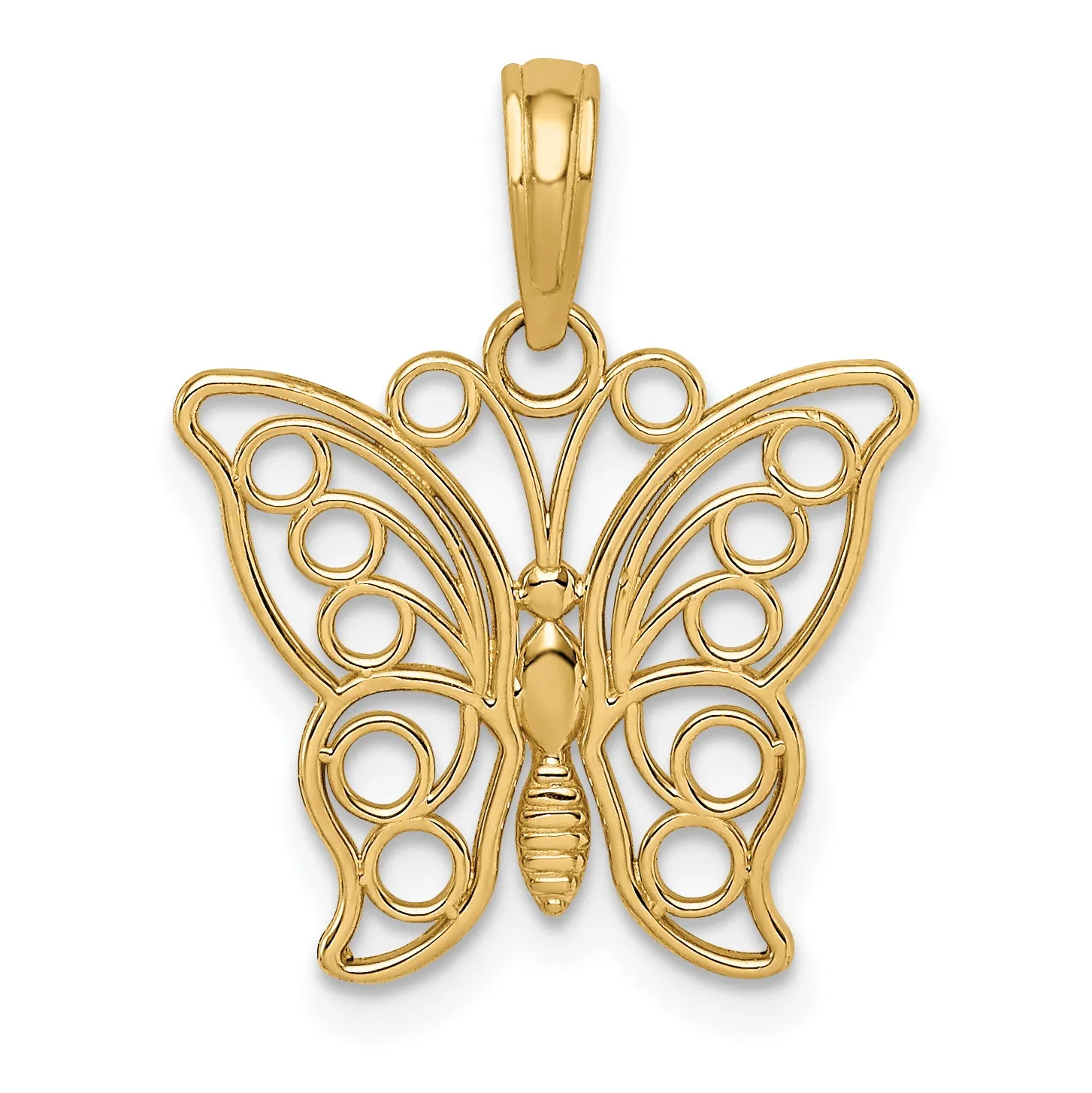 14K Gold Cut-out Butterfly Pendant with Filigree Design  Polished Finish