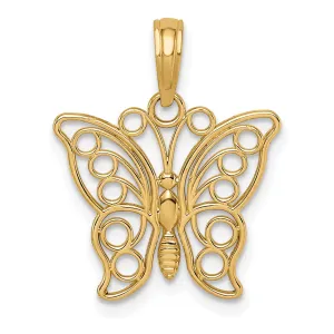 14K Gold Cut-out Butterfly Pendant with Filigree Design  Polished Finish