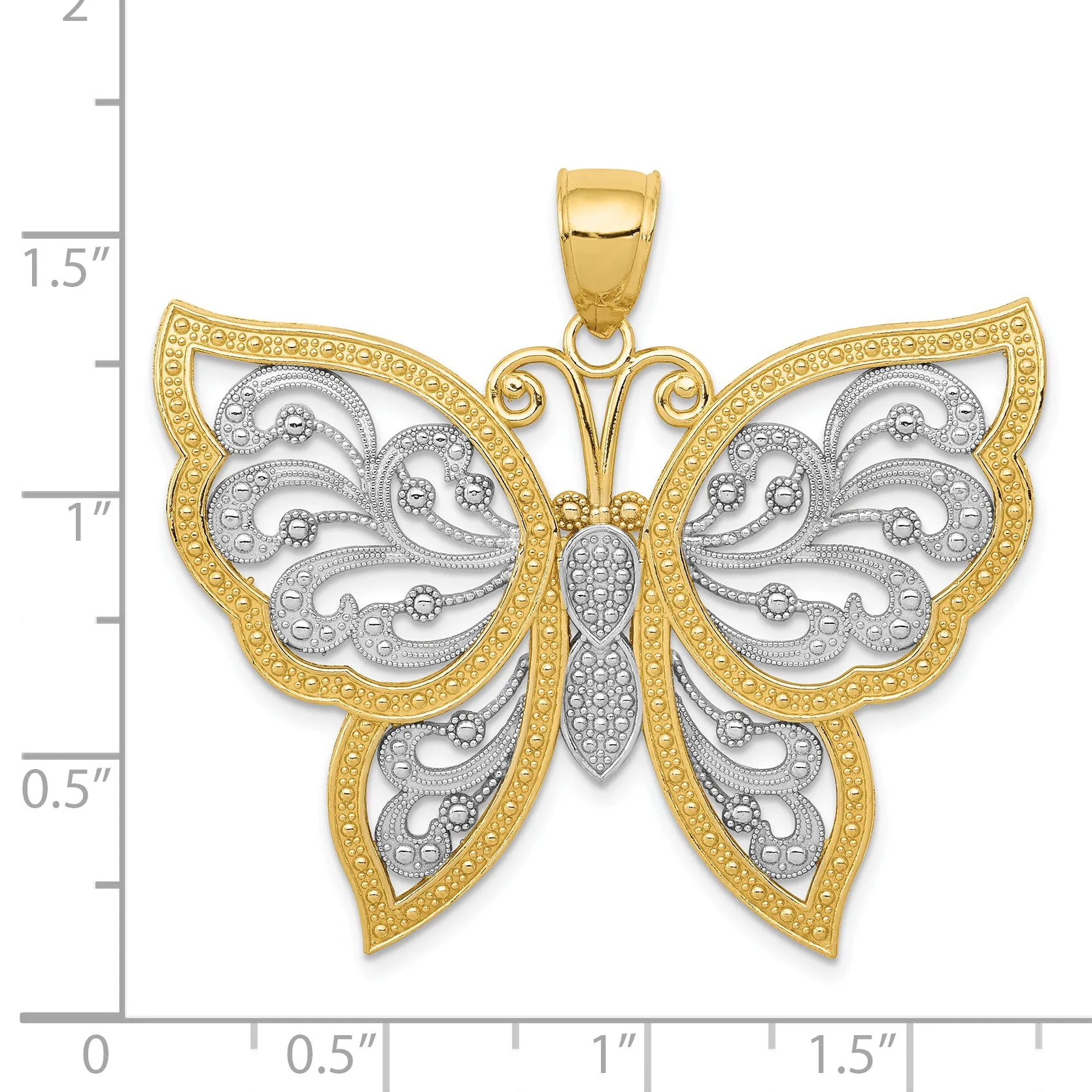 14K Gold Diamond-Cut Butterfly Pendant with Rhodium Accents Polished Finish