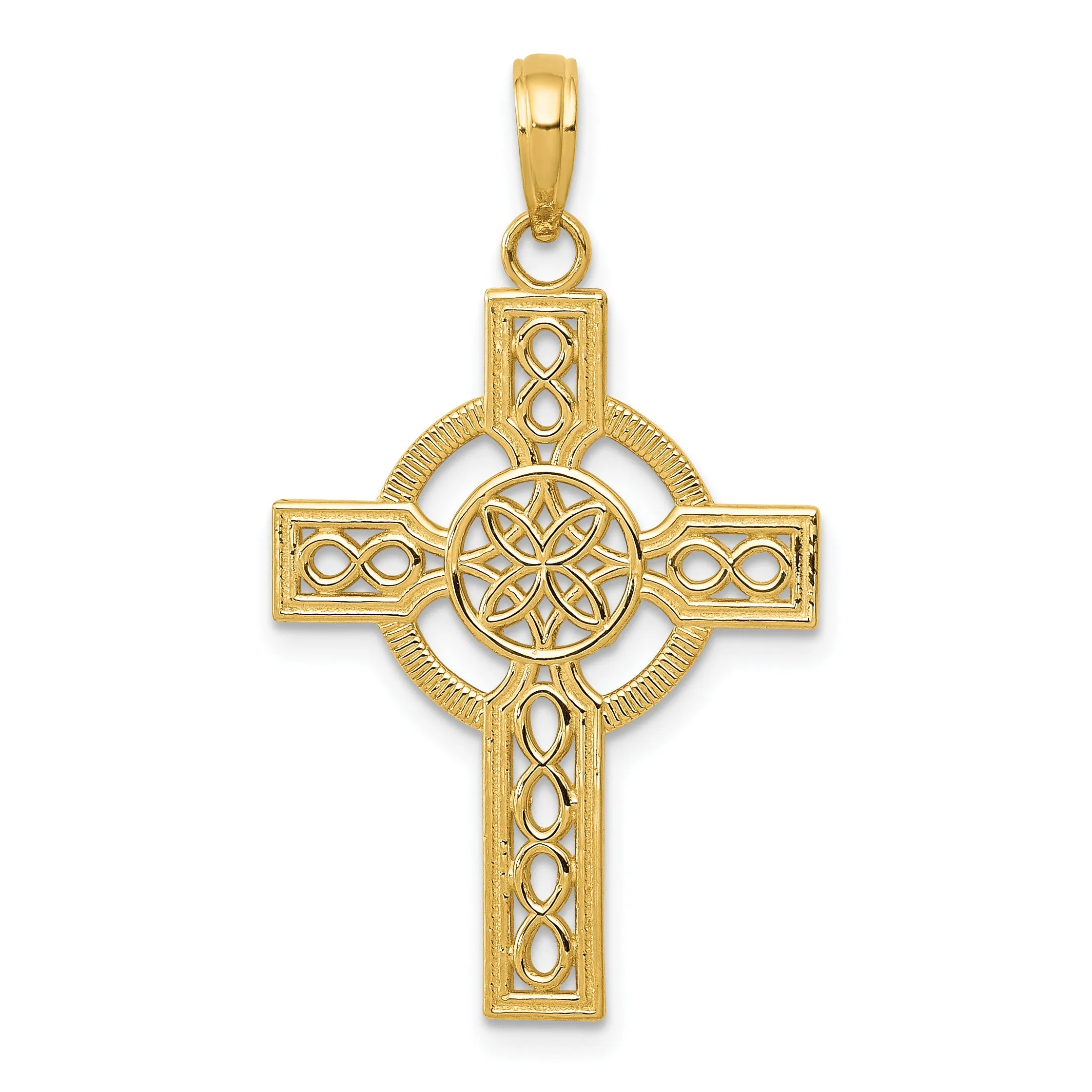 14K Gold Diamond-Cut Celtic Cross Pendant with Polished Finish