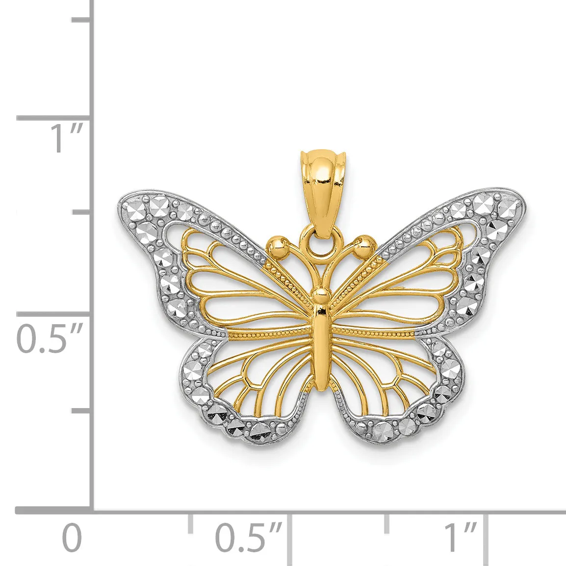 14K Gold Diamond-Cut Polished Butterfly Pendant with Rhodium Accents  Elegant, Timeless Design
