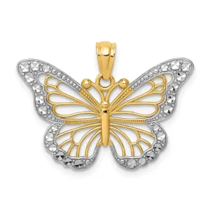14K Gold Diamond-Cut Polished Butterfly Pendant with Rhodium Accents  Elegant, Timeless Design