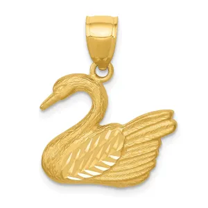 14K Gold Diamond-Cut Swan Pendant with Polished Finish Elegant Design