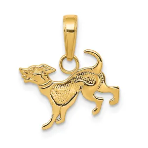 14K Gold Dog Pendant with Polished Finish and Textured Detail