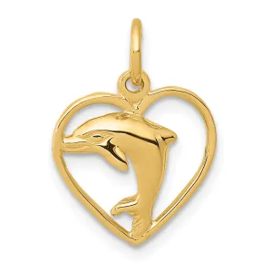 14K Gold Dolphin in Heart Pendant with Elegant Design
