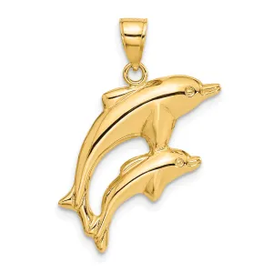 14K Gold Dolphin Pair Pendant Elegant Themed Design for Men