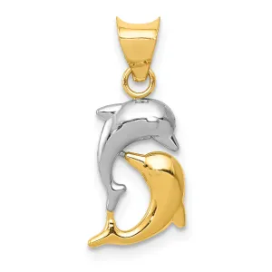 14K Gold Dolphin Pendant with Rhodium Accents Polished Finish