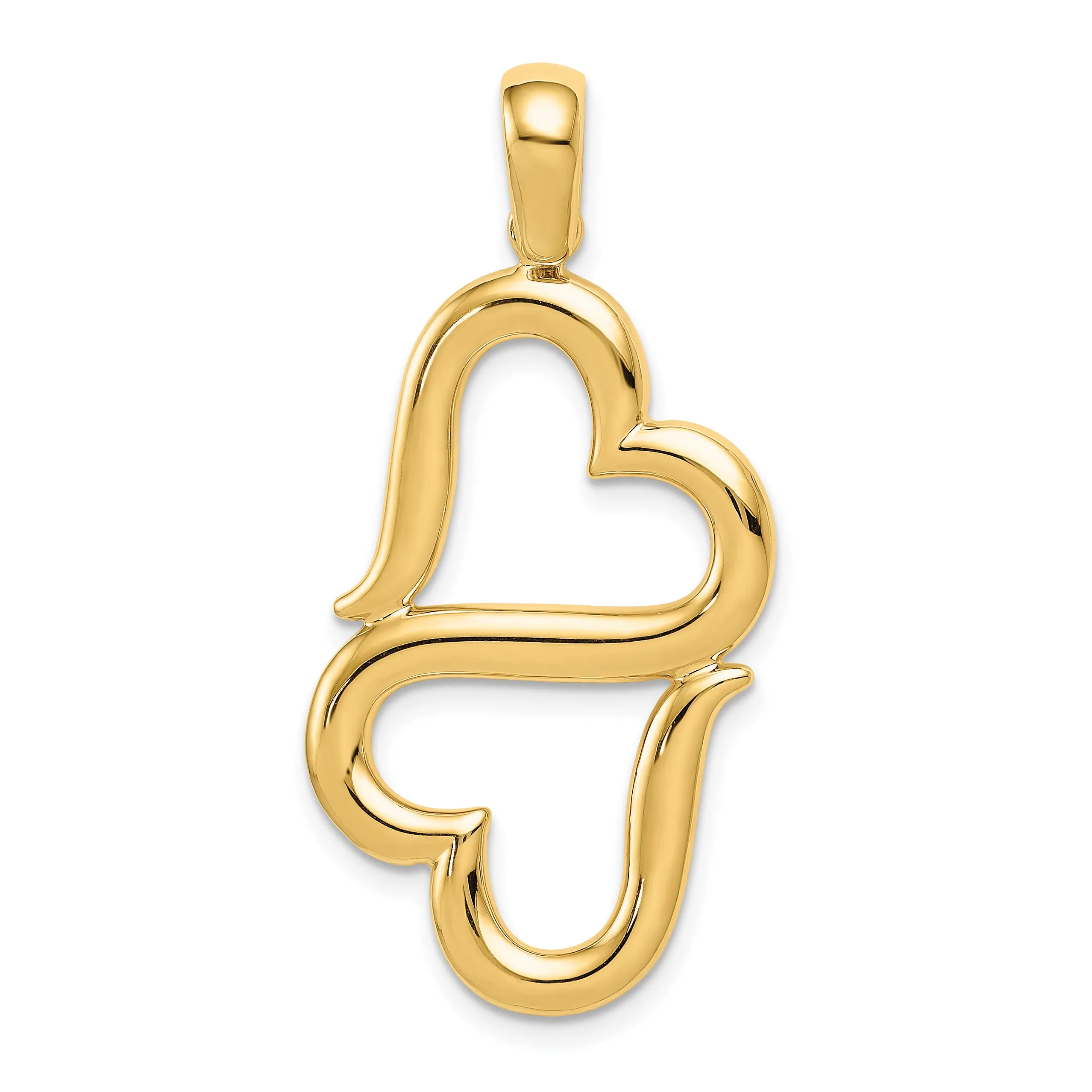 14K Gold Double Hearts Pendant with Polished Finish  Elegant and Solid Design