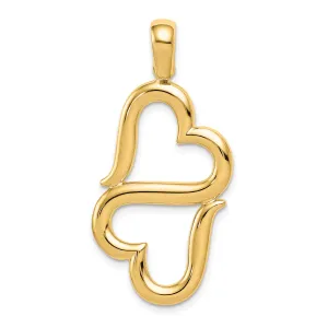 14K Gold Double Hearts Pendant with Polished Finish  Elegant and Solid Design