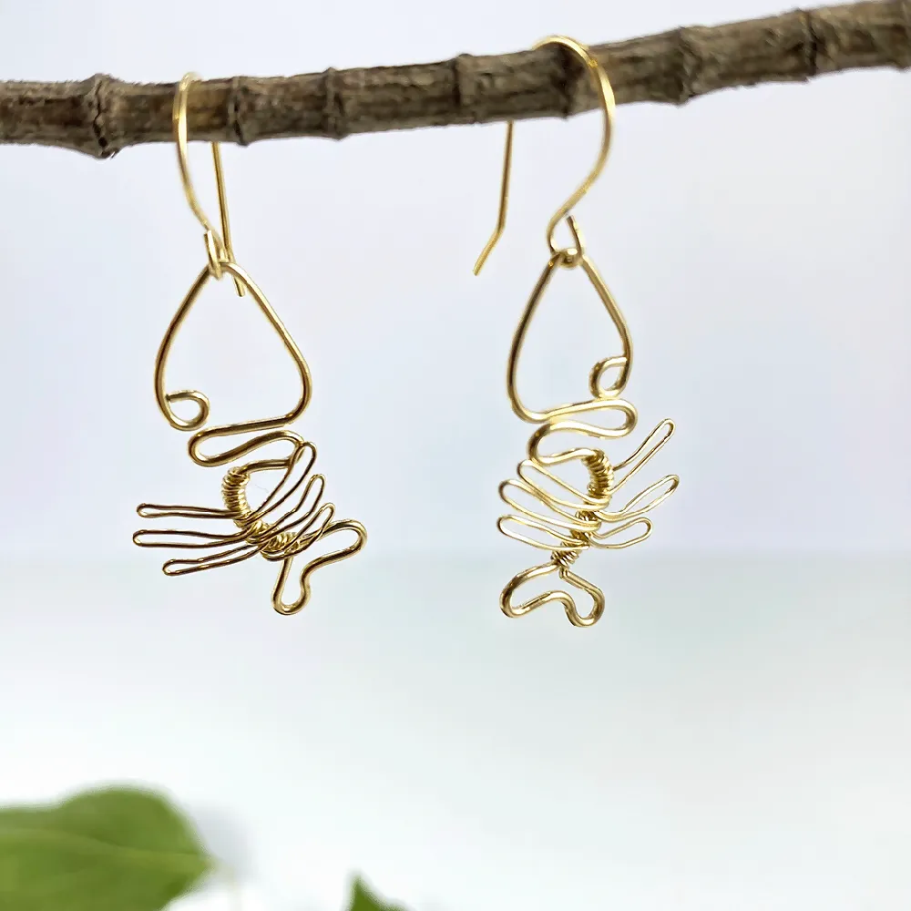 14K Gold Filled Fish Skeleton Dangle Earrings