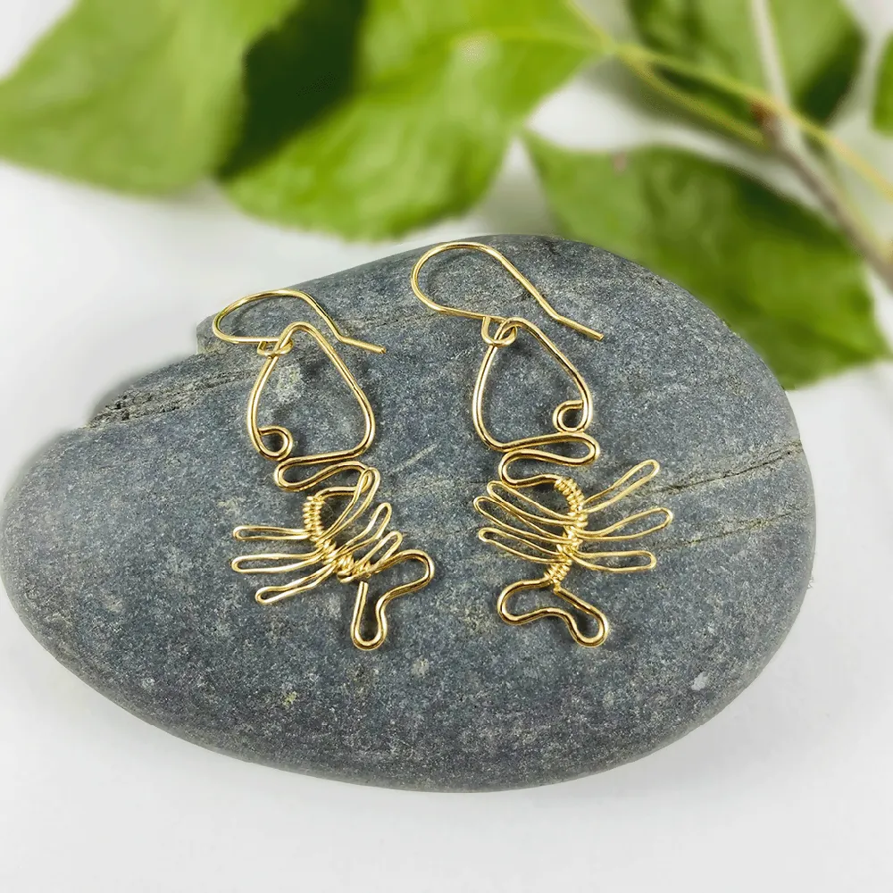 14K Gold Filled Fish Skeleton Dangle Earrings