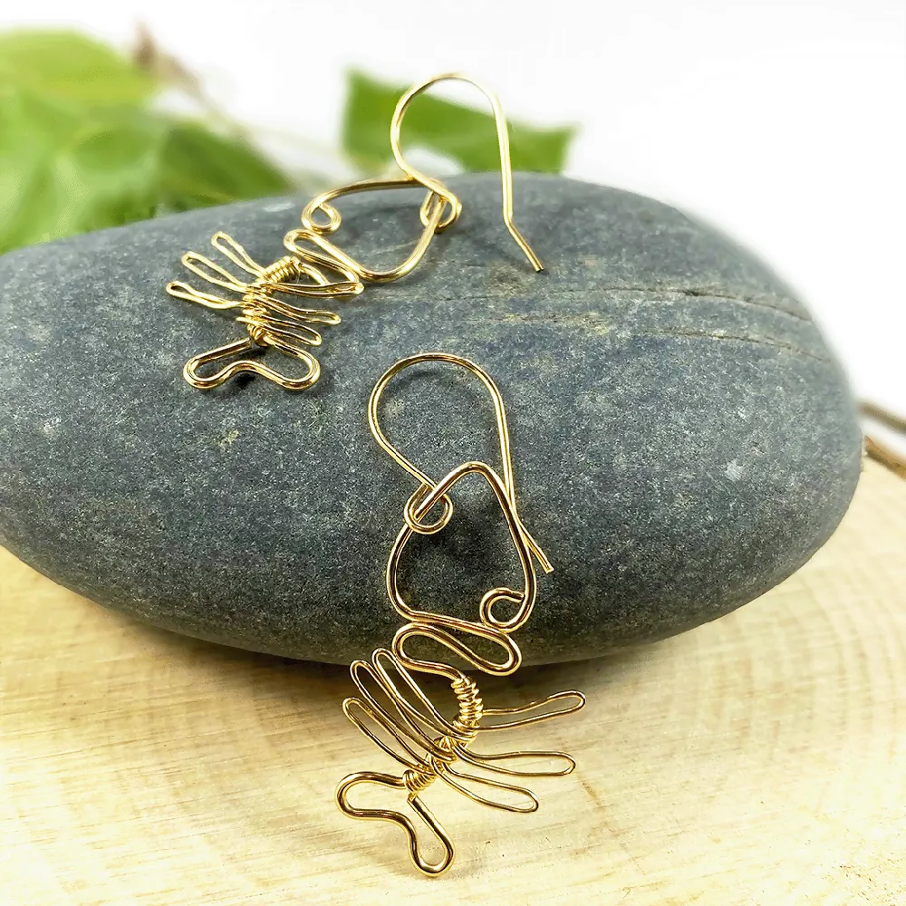 14K Gold Filled Fish Skeleton Dangle Earrings