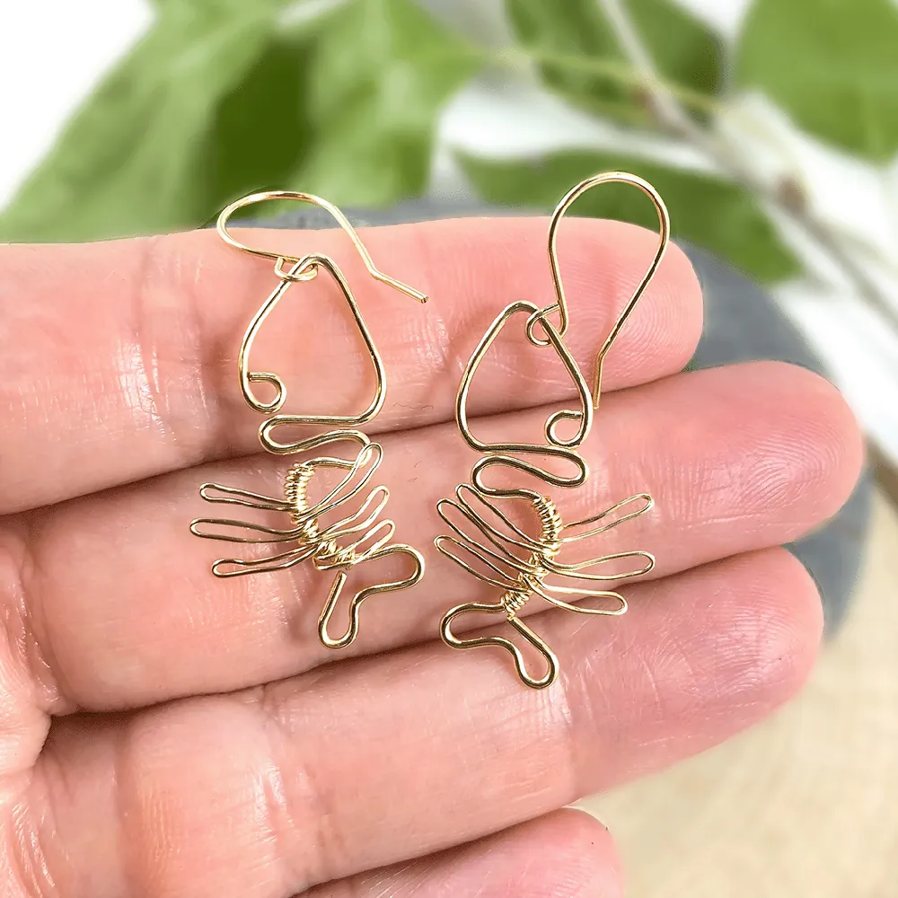 14K Gold Filled Fish Skeleton Dangle Earrings