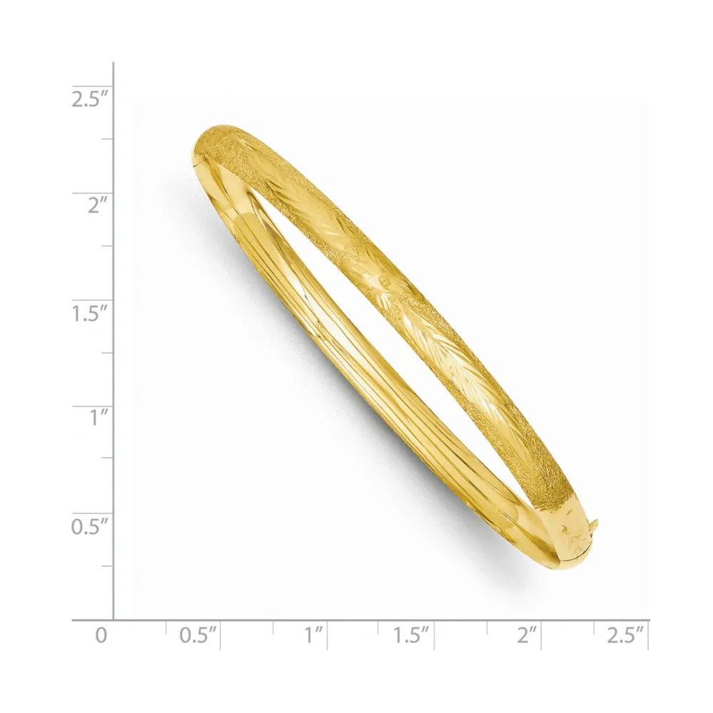 14K Gold Florentine Engraved Hinged Bangle with Safety Bar