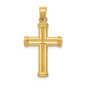 14K Gold Hollow Cross Pendant with Polished 3D Design