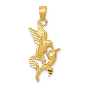 14K Gold Hummingbird and Flower Pendant with Polished Finish Elegant and Timeless
