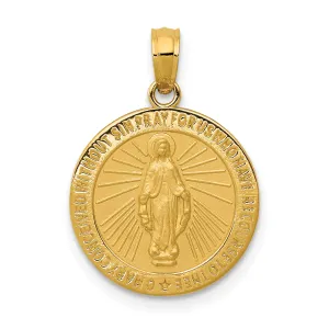 14K Gold Miraculous Medal Pendant with Polished Finish and Satin Detail
