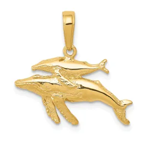 14K Gold Mother and Baby Humpback Whale Pendant  Solid, Casted Design