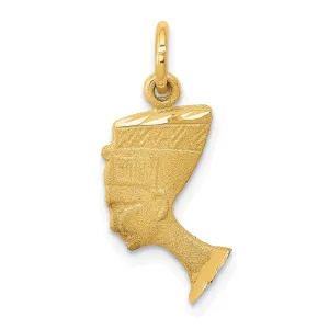 14K Gold Nefertiti Charm with Satin Front and Polished Back  Elegant Solid Design