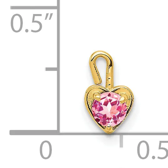 14K Gold October Pink Synthetic Birthstone Heart Charm  Elegant and Gift Ready