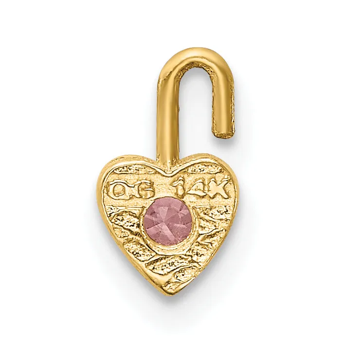 14K Gold October Pink Synthetic Birthstone Heart Charm  Elegant and Gift Ready