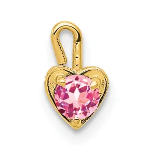 14K Gold October Pink Synthetic Birthstone Heart Charm  Elegant and Gift Ready