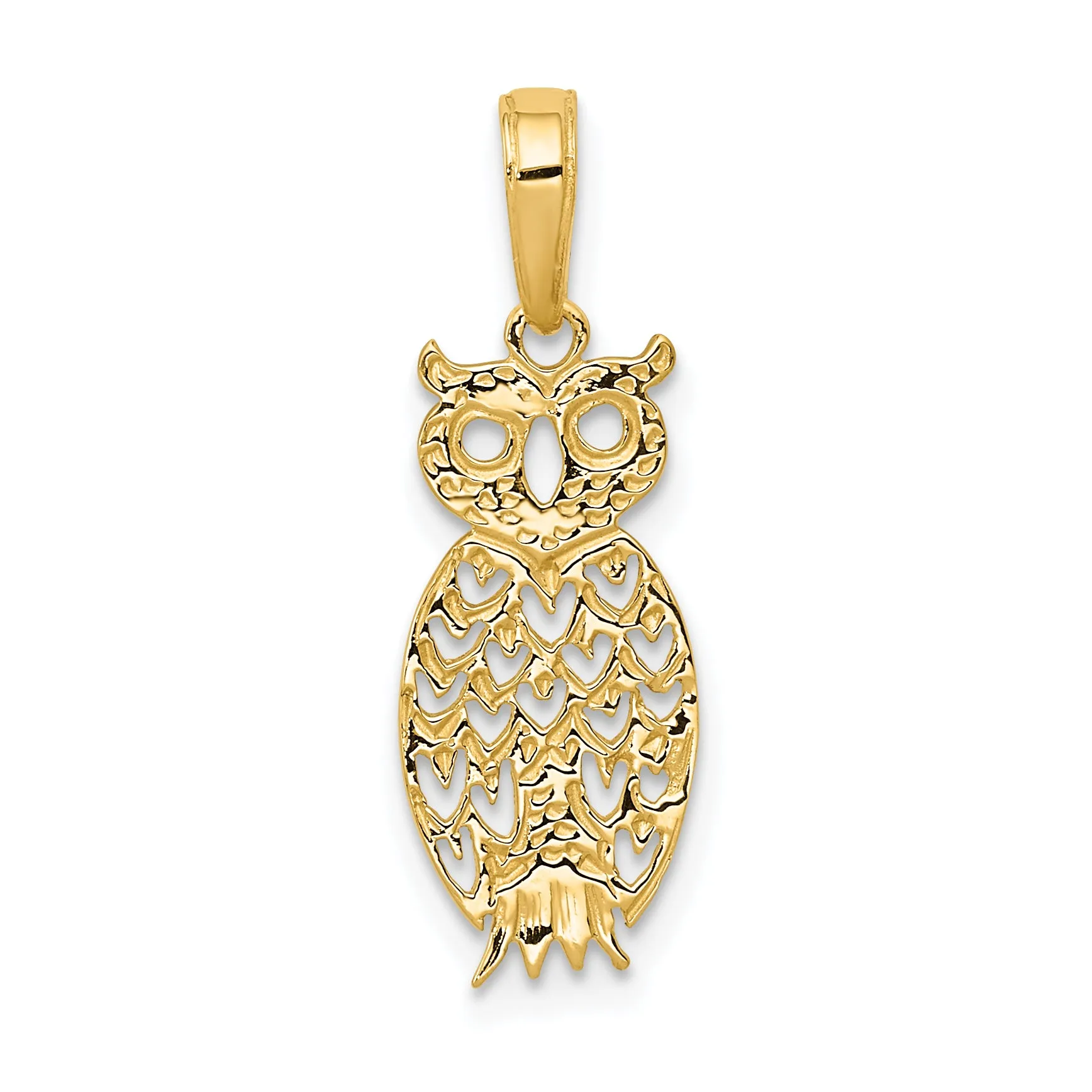 14K Gold Owl Pendant with Polished Finish Casted, Elegant Design