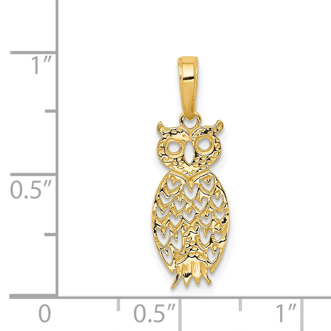 14K Gold Owl Pendant with Polished Finish Casted, Elegant Design