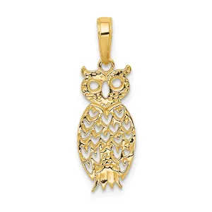 14K Gold Owl Pendant with Polished Finish Casted, Elegant Design