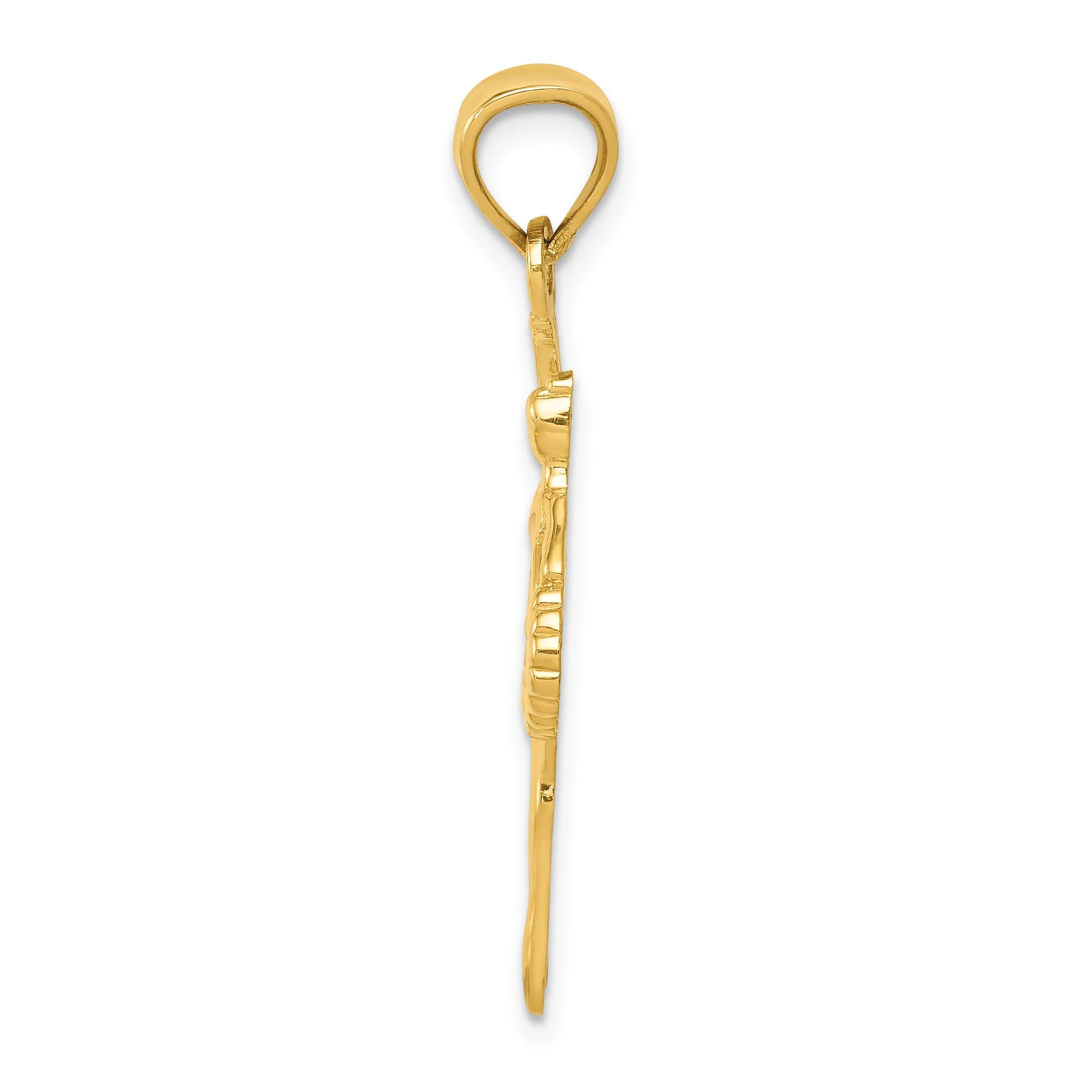 14K Gold Pink Enameled Ballerina Pendant with Polished Finish