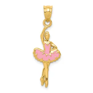 14K Gold Pink Enameled Ballerina Pendant with Polished Finish
