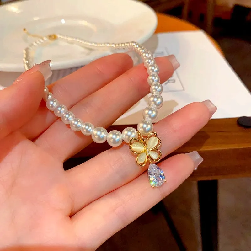14K Gold-Plated Elegant Cat's Eye Butterfly Pearl Necklaces