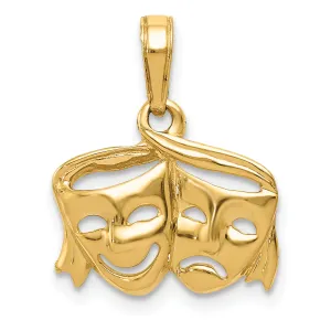 14K Gold Polished Comedy/Tragedy Pendant with Open-Back Design