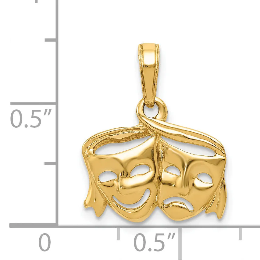 14K Gold Polished Comedy/Tragedy Pendant with Open-Back Design
