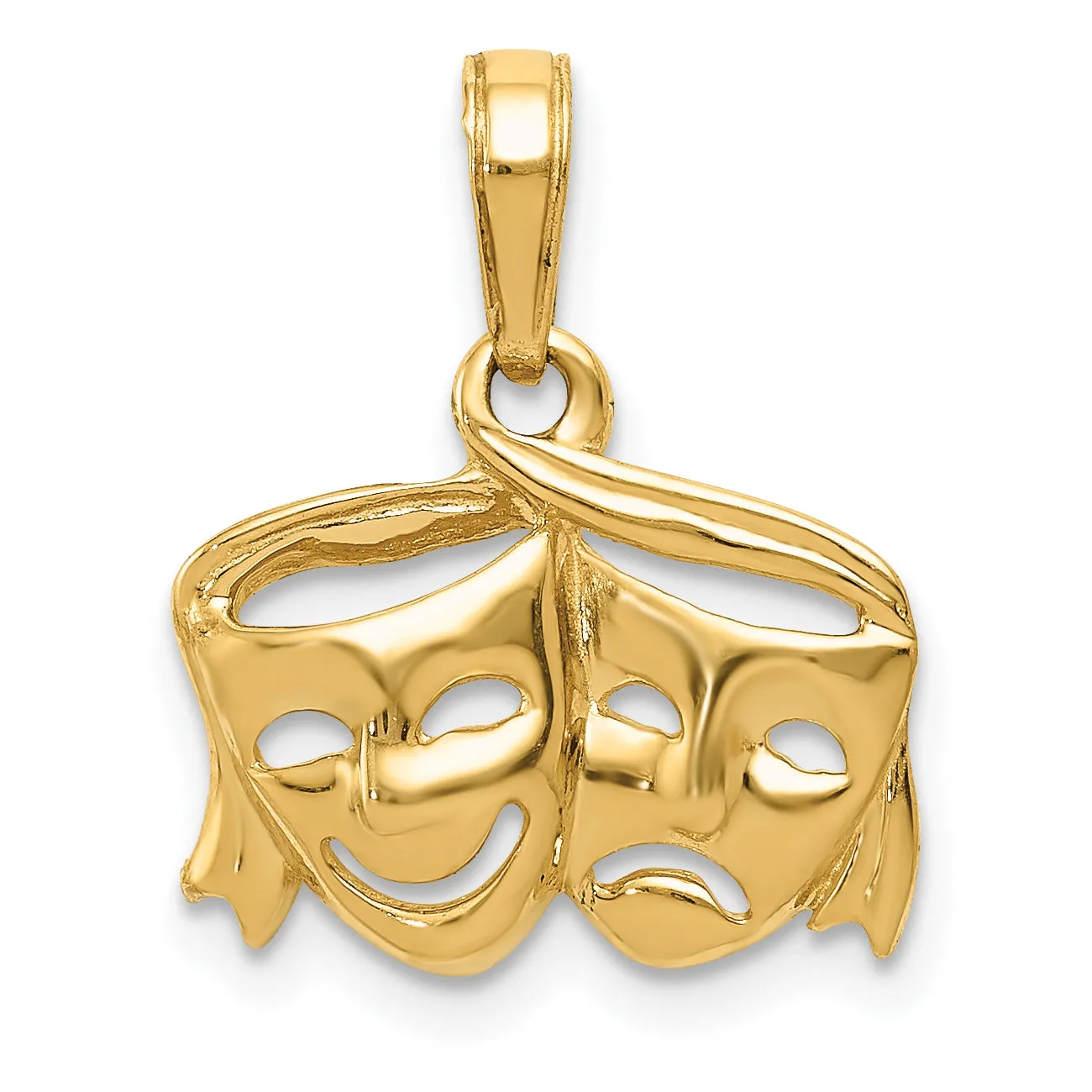 14K Gold Polished Comedy/Tragedy Pendant with Open-Back Design