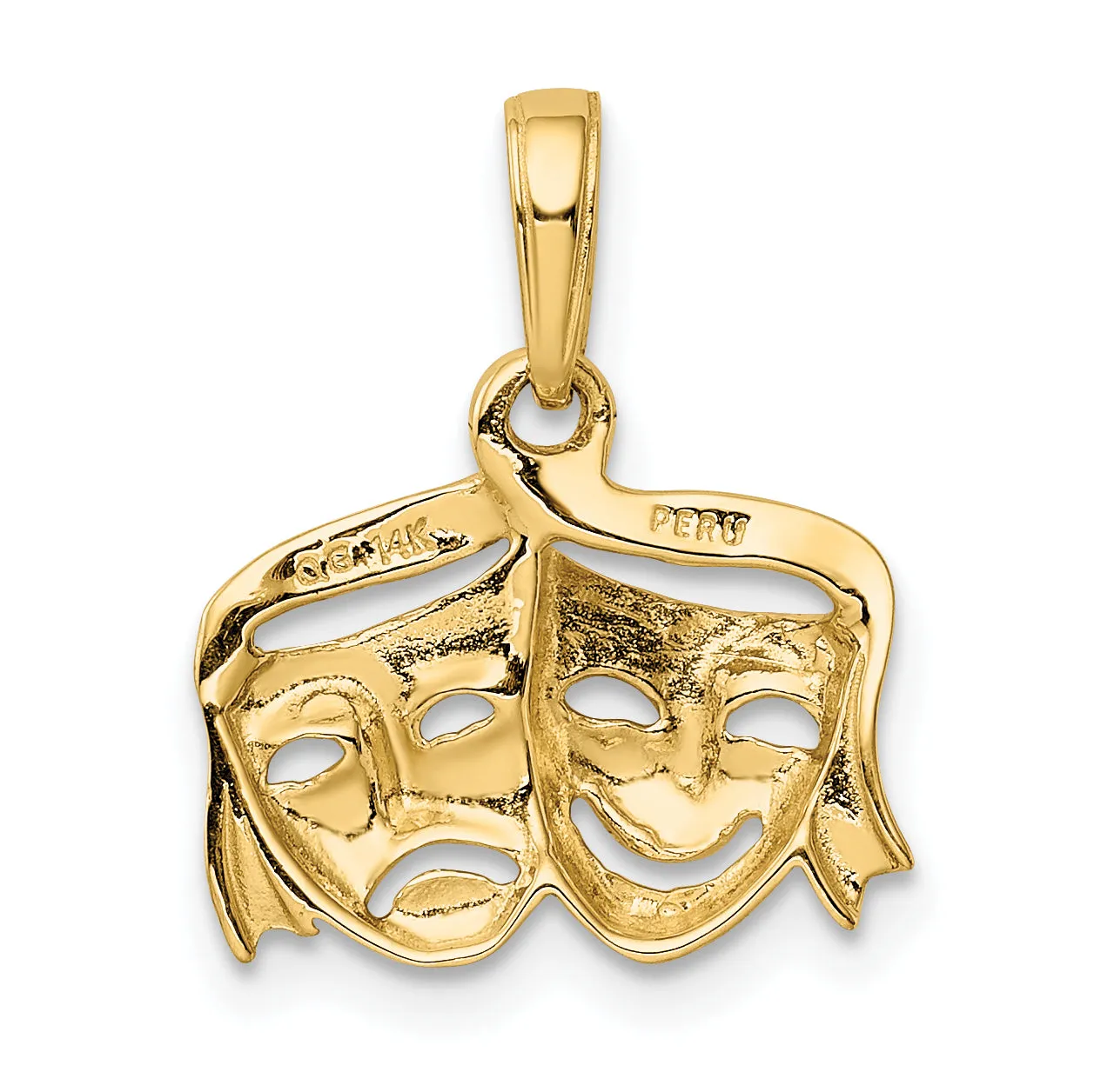 14K Gold Polished Comedy/Tragedy Pendant with Open-Back Design