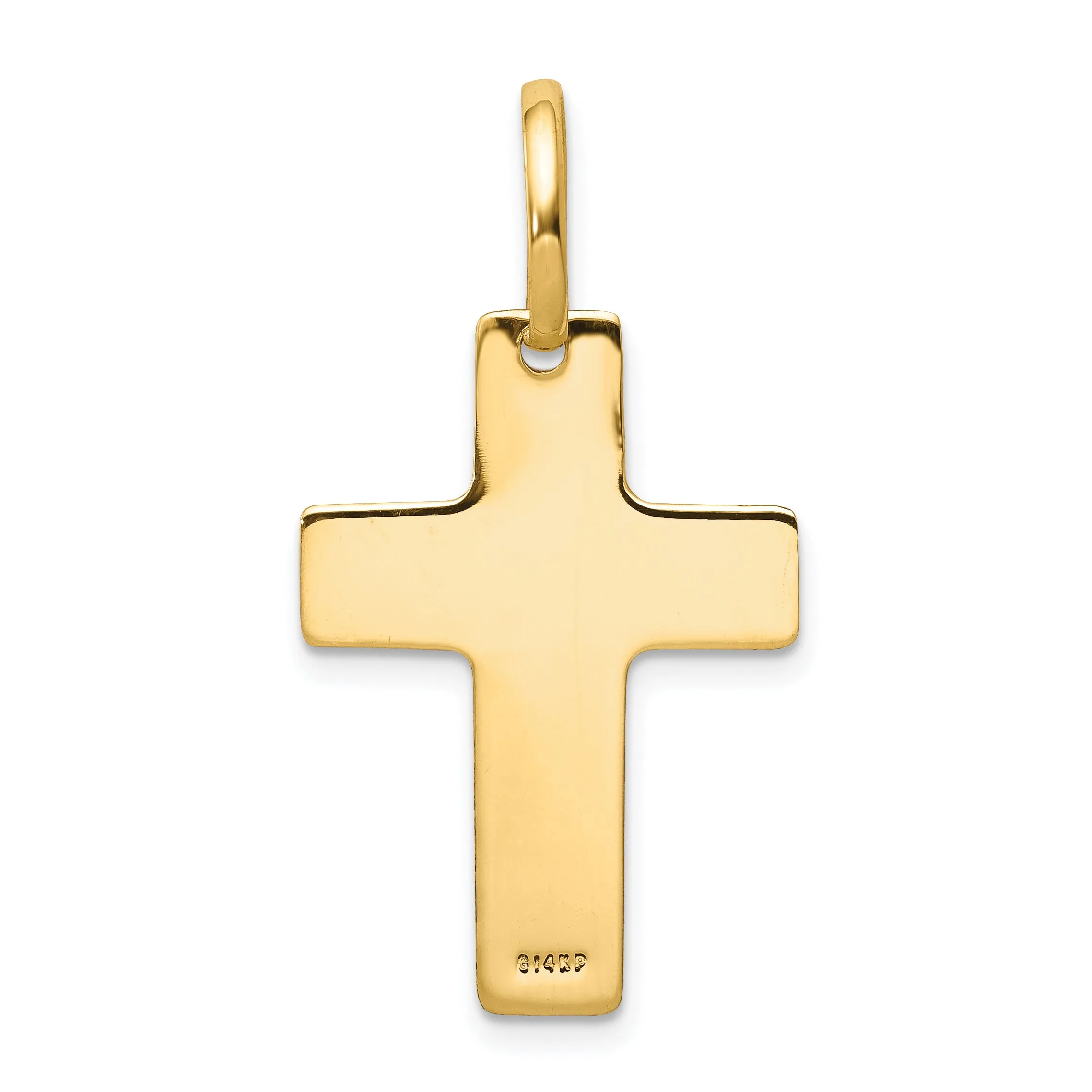 14K Gold Polished Cross Charm with Flat Back Design, 30mm