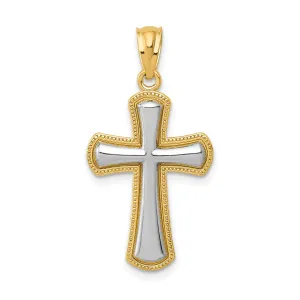 14K Gold Polished Cross Pendant with Rhodium Accents Elegant and Timeless Design
