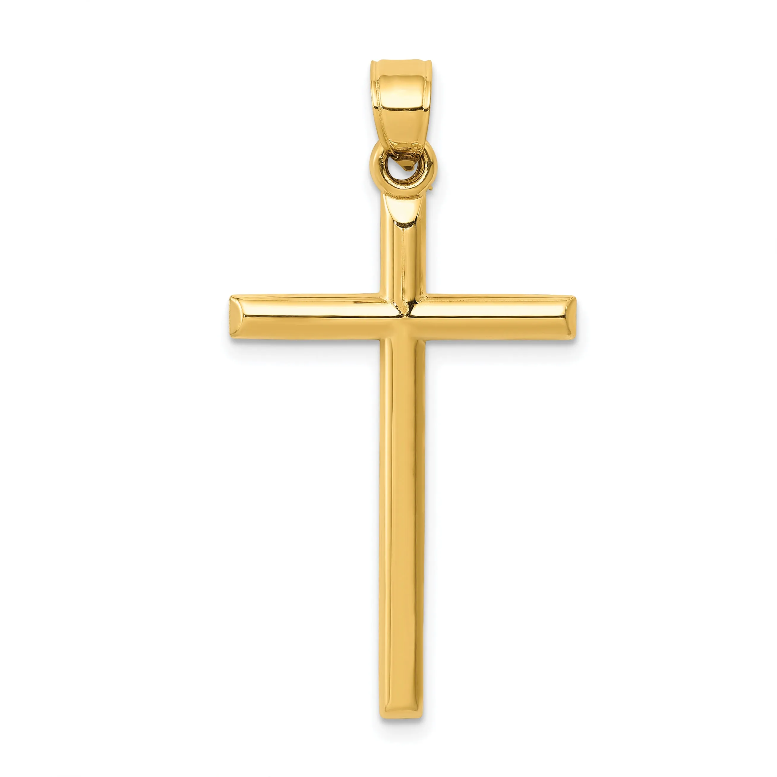 14K Gold Polished Hollow Cross Pendant with Elegant Design
