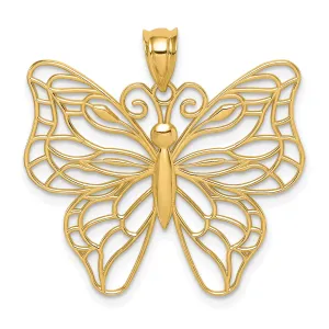 14K Gold Polished Large Butterfly Pendant with Open Back Design