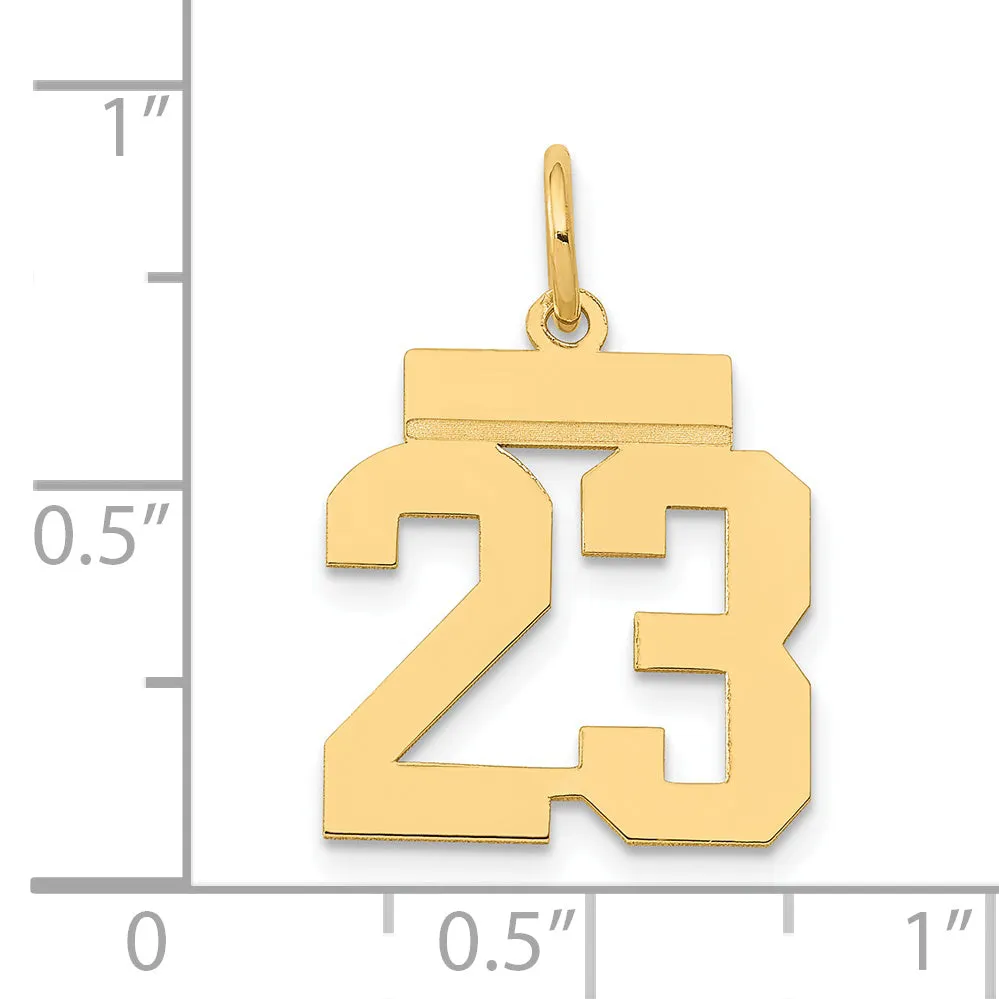 14K Gold Polished Number 23 Charm  Laser Cut, Small, Elegant Design