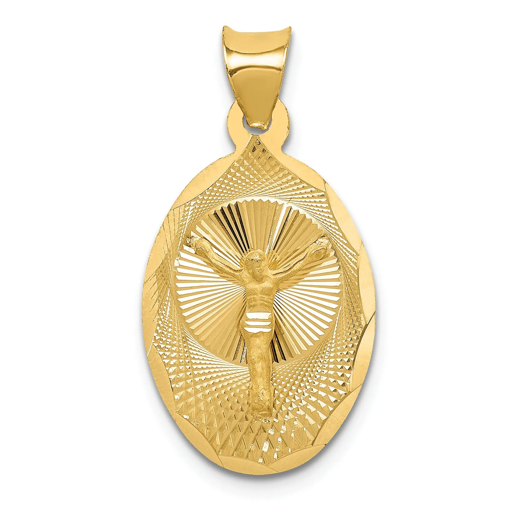 14K Gold Polished Oval Corpus Pendant with Solid Die Struck Design