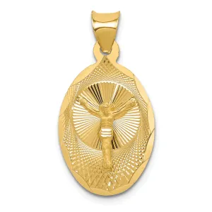 14K Gold Polished Oval Corpus Pendant with Solid Die Struck Design