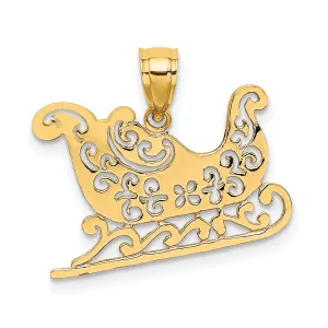 14K Gold Polished Sleigh Charm with Flat Back Elegant Holiday Design