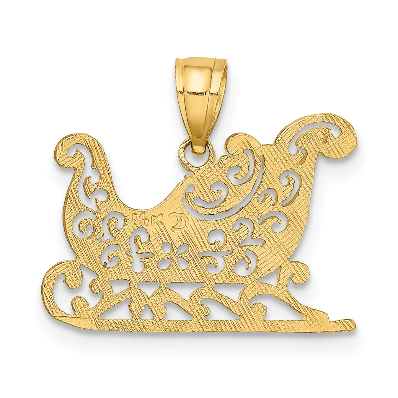 14K Gold Polished Sleigh Charm with Flat Back Elegant Holiday Design