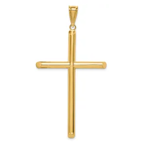14K Gold Polished Tube Cross Pendant with 3D Design Elegant Finish