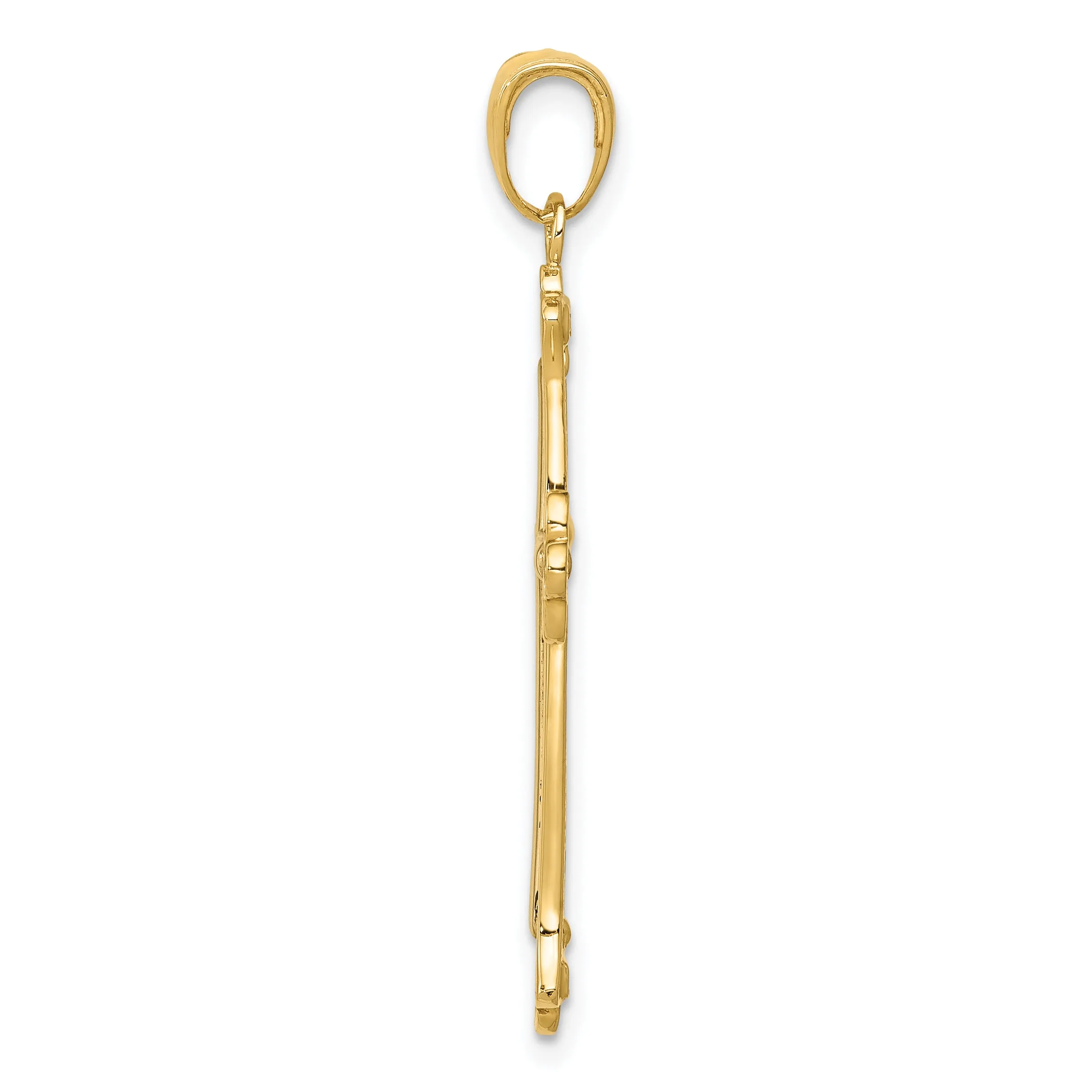 14K Gold Rhodium-Plated Budded Cross Pendant, Elegant Solid Design by Sophia Jewelers