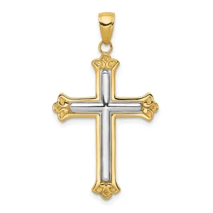 14K Gold Rhodium-Plated Budded Cross Pendant, Elegant Solid Design by Sophia Jewelers