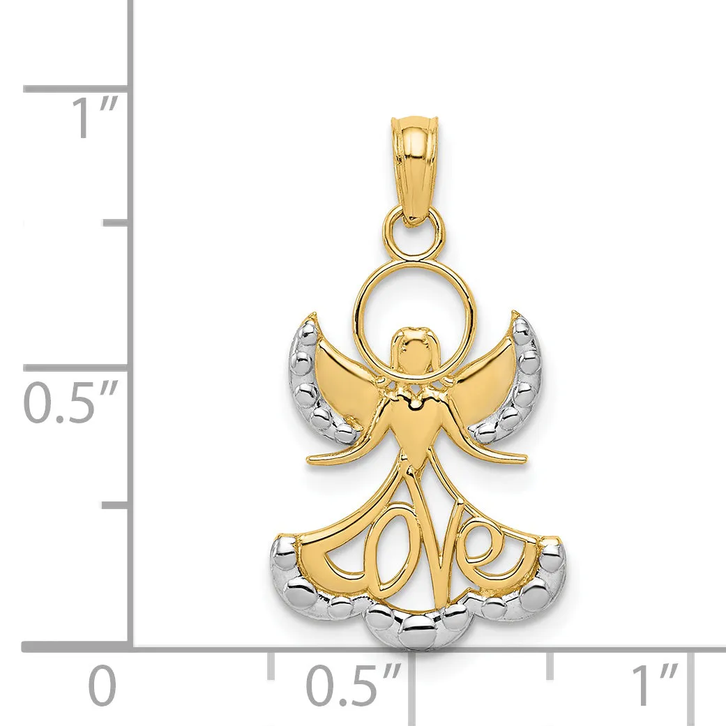 14K Gold Rhodium-Plated LOVE Angel Pendant  Elegant, Timeless Symbol
